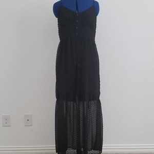 Black semi sheer polka dot maxi gown dress womens